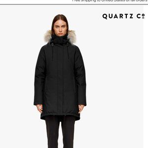 Like New: Quartz Black Down Parka with Fur; Genia Style, Size XL